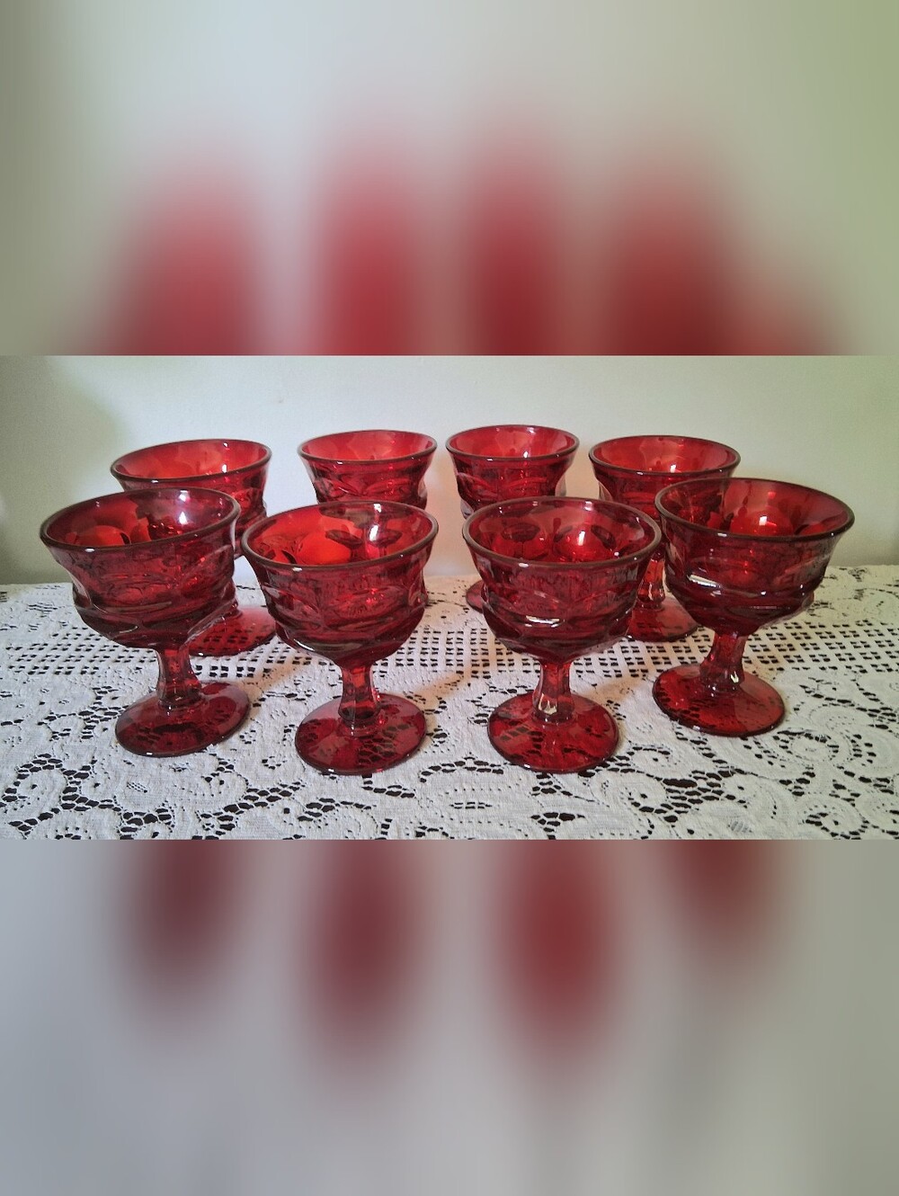 Vtg Set of 8 Fostoria ARGUS Ruby Red HFM Goblets